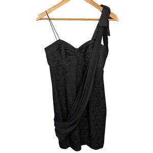 VTG Silks By St. Gillian Black 100% Silk Ruched Bust Sash Cocktail Dress 8